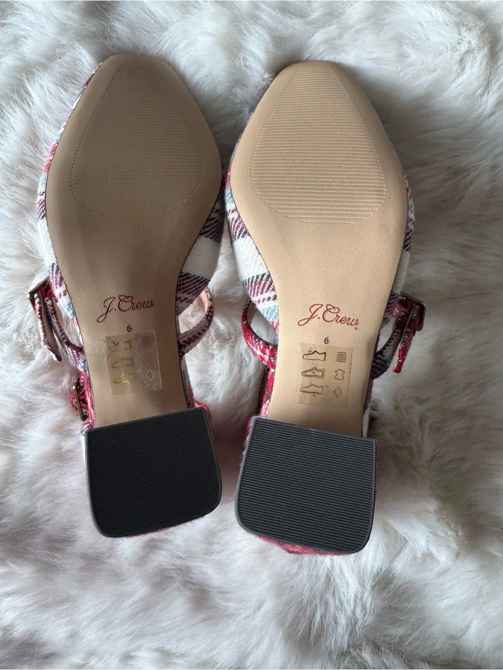 J. Crew Red Plaid Triple-Strap Pointed Pumps